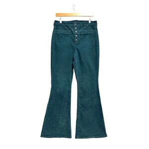 American Eagle‎ Super Hi-Rise Flare Corduroy Pants Teal Green Button Fly 12 Reg